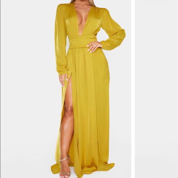 Puff Sleeve Chartreuse Maxi Dress 